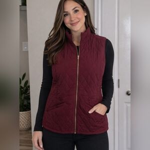 Talbots Quilted Vest Dark Purple Women's 1X Classic Preppy Outdoor Full Zip